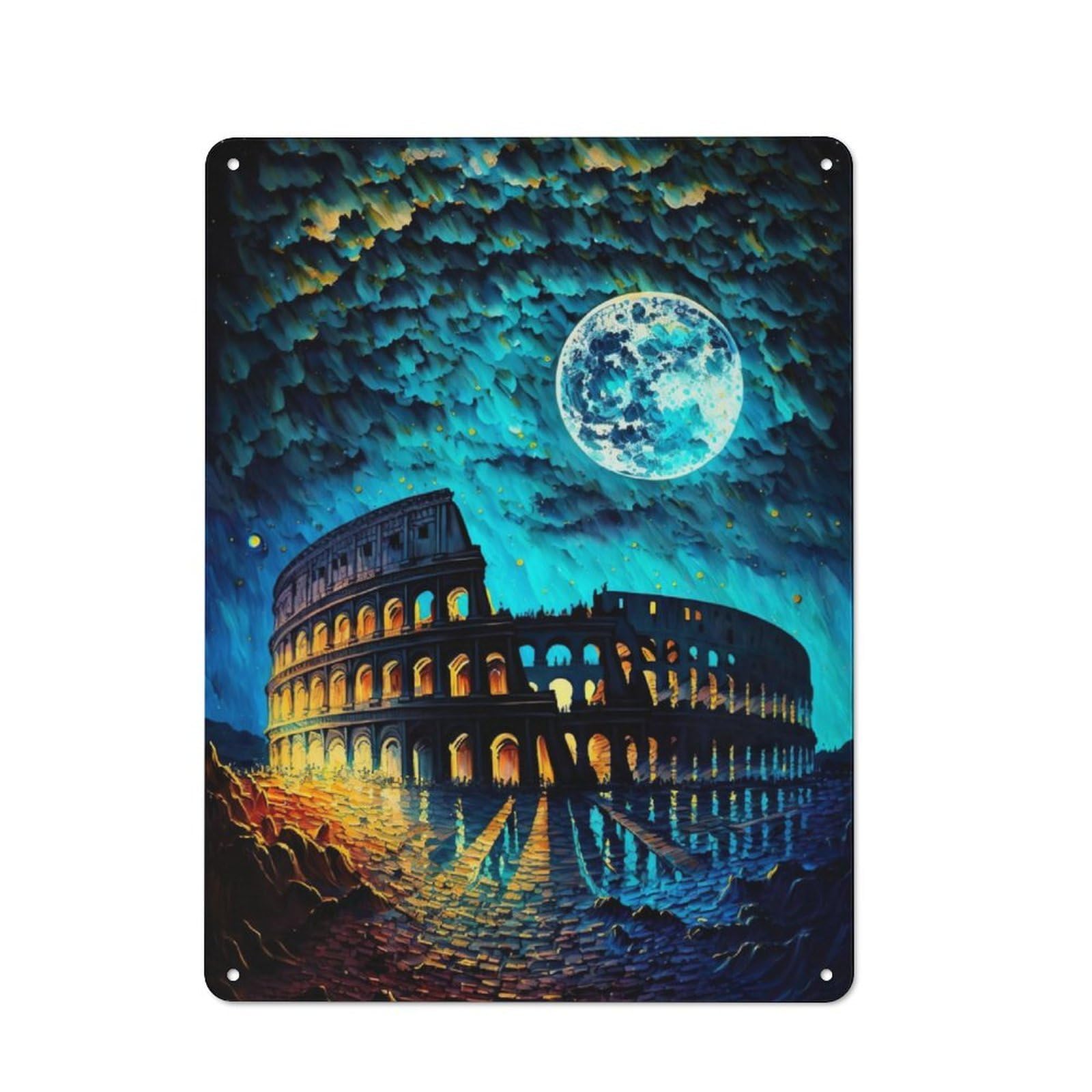 Junmoney Colosseum Of Rome Painting Metal Wall Sign 40X30cm Featuring For Pub Or Café, For Vintage Wall Decor Fans, For Home Office And Studio Walls