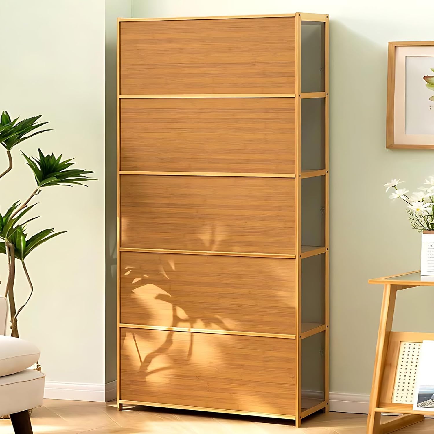 Vitrina Puerta de acrílico, Vitrina con 5 estantes, Organizador de Juguetes colección, estantería Dormitorio, rincón de Lectura, niños, bambú (Doble Puerta marrón)