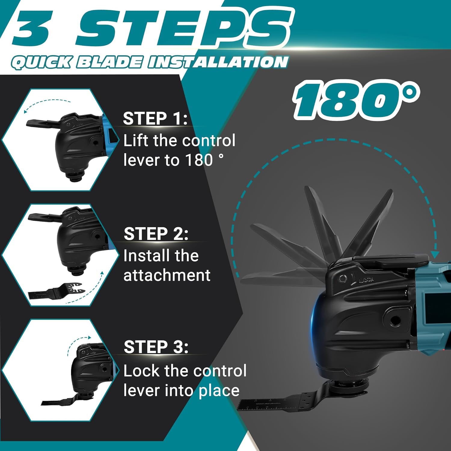 Herramienta multifunción oscilante inalámbrica, compatible con Makita 18V | sin batería, 6 velocidades variables, juego de accesorios de 23 piezas para cortar, lijar, ras