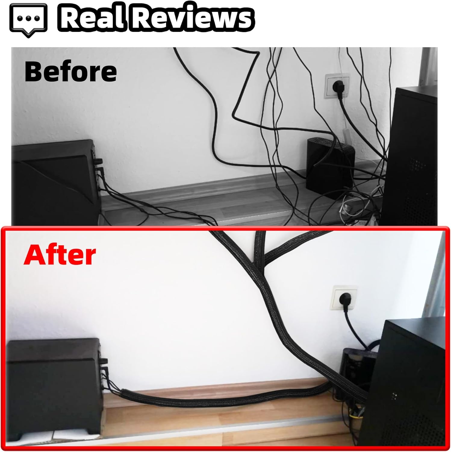 Black Cable Tidy Sleeve, 10ft