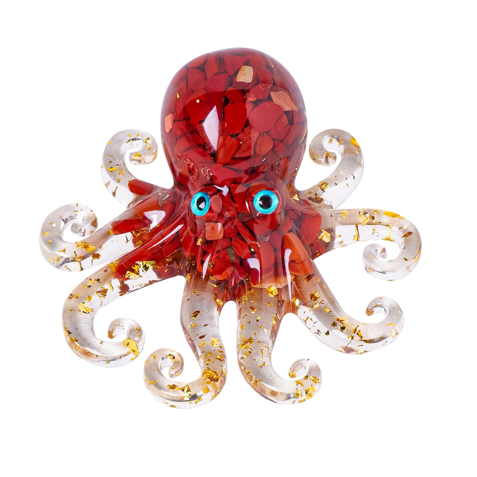 RJINGSHI Octopus Decor Aquarium Amethyst Gravel Decorative Resin Glass with Natural Crystal Stone Marine Animals Fish Tank Ornaments Statue Healing Home Decor Ladies Gift 3.93"