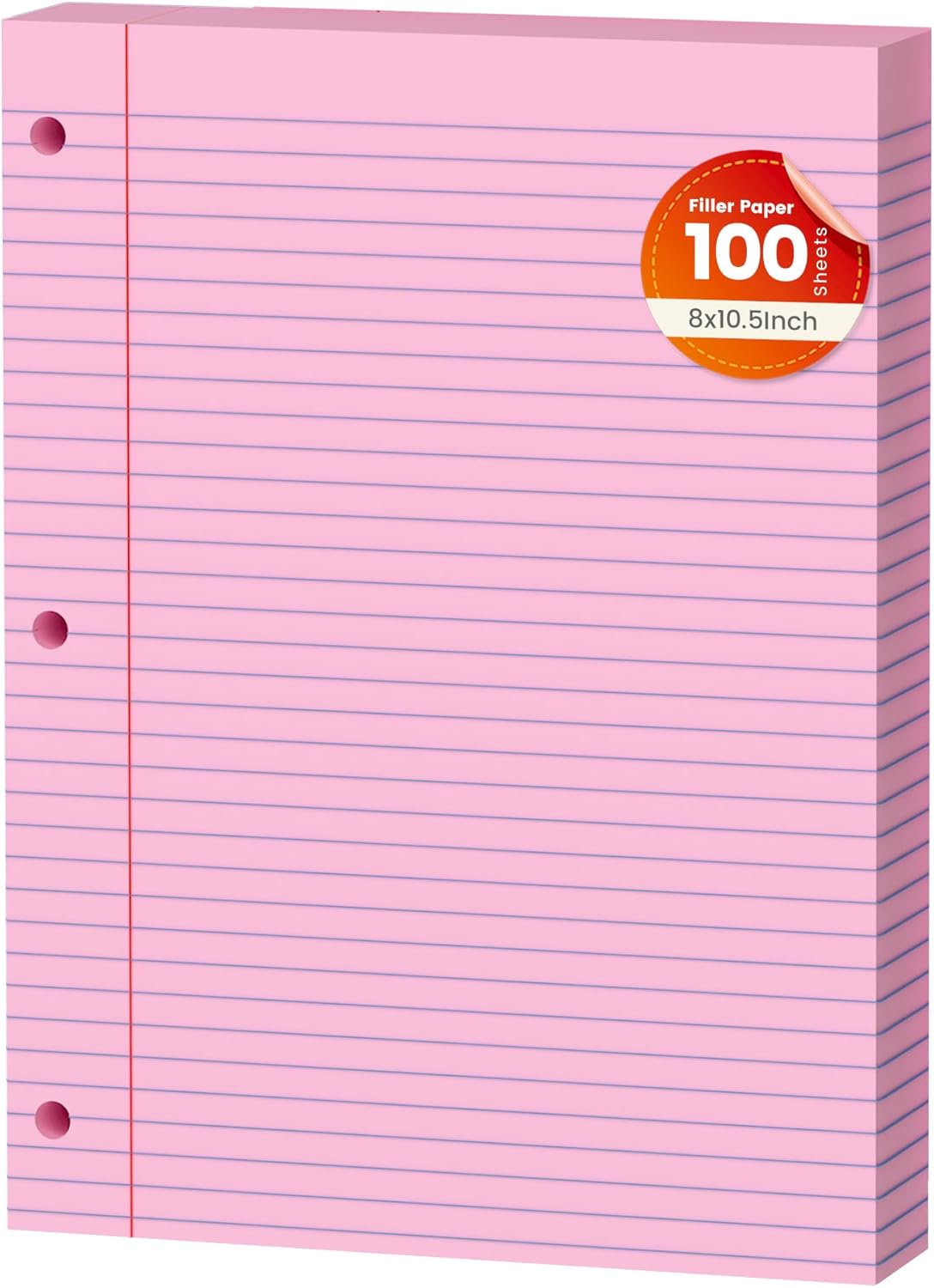 Pink Loose Leaf Paper 100 Sheets Colored Filler Paper 8 * 10.5 College Ruled 3-Hole Punched Paper for 3-Ring Binders Notebook Lined 8″ x 10.5″