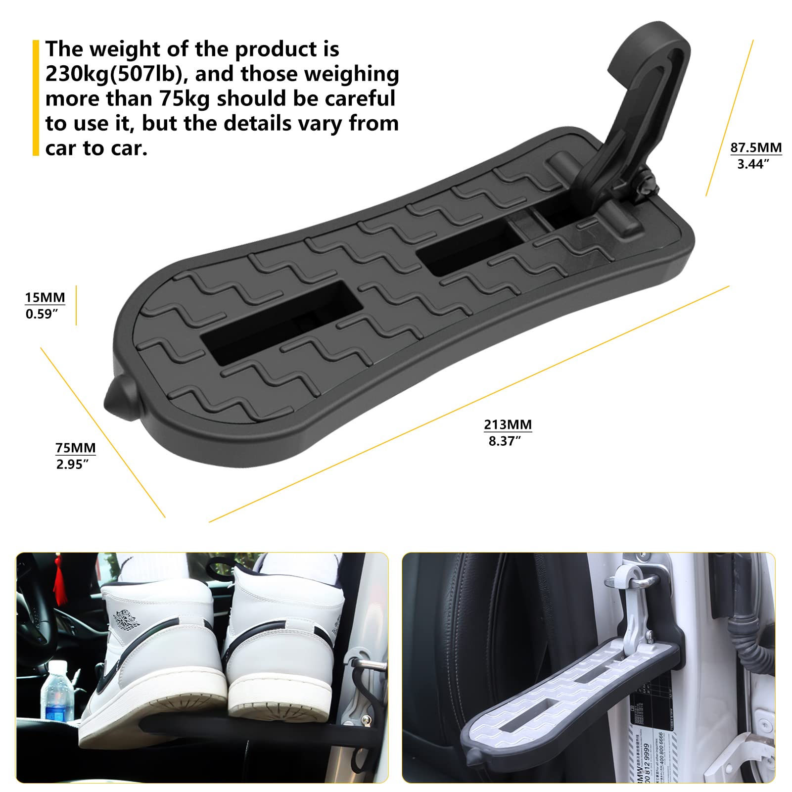 Pedal dobrável para Porta de Carro, Alargado Degraus e Escadas para Caravanas Forma de U Pedal Multifuncional Pedal de la Puerta con Martelo de Segurança para SUV, RV (21.5cm, Negro)