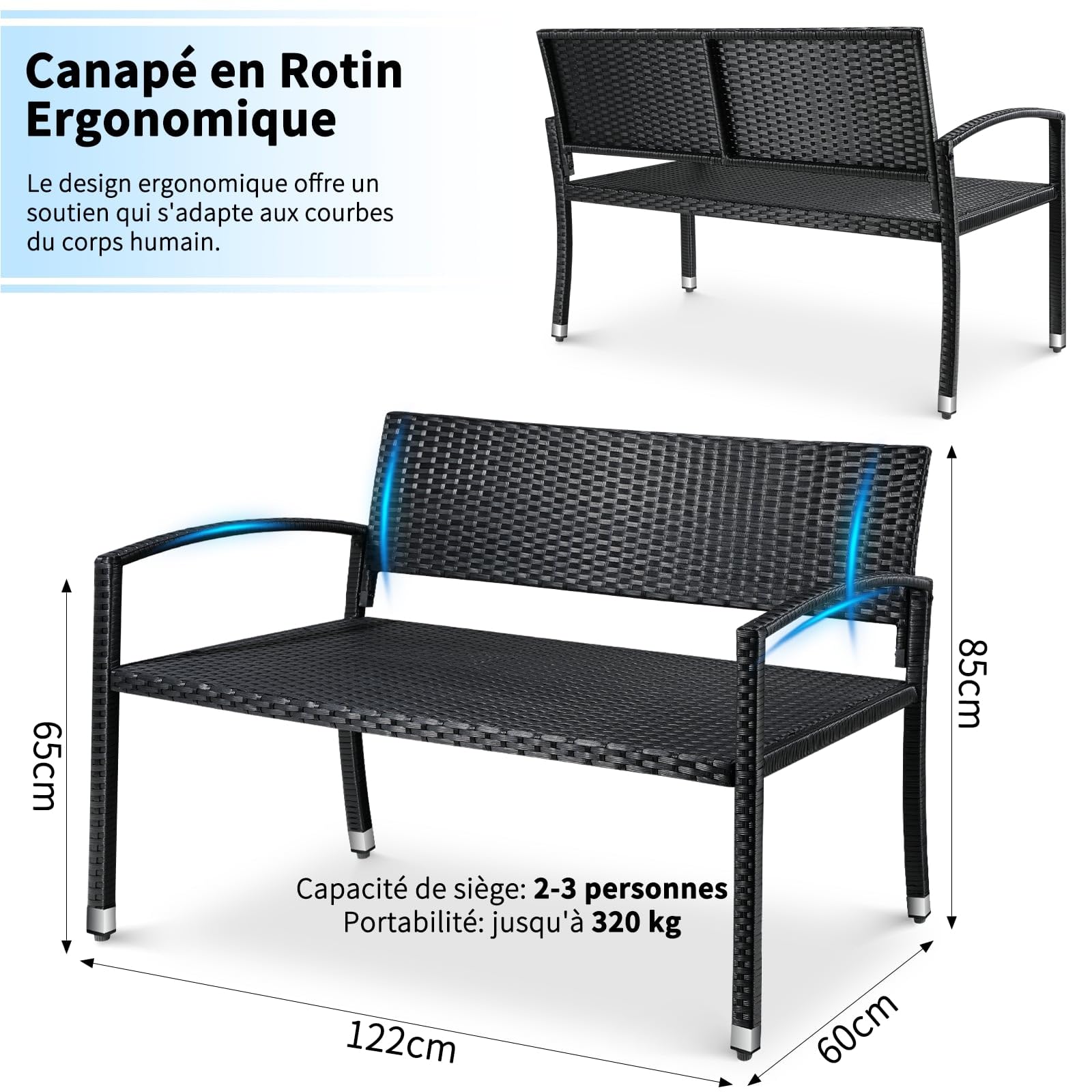 LIFERUN Banc de Jardin en Rotin, Banc Extérieur en Polyrotin