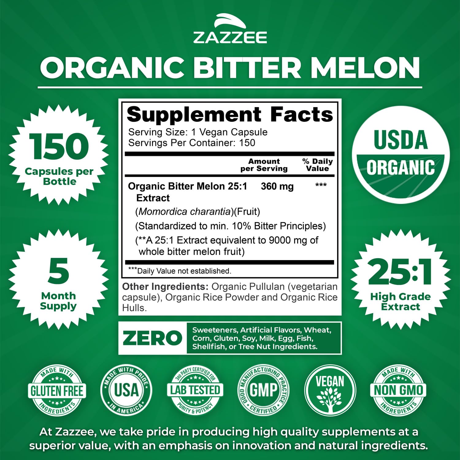 Amazon.com: Zazzee USDA Organic Bitter Melon 25:1 Extract, 10
