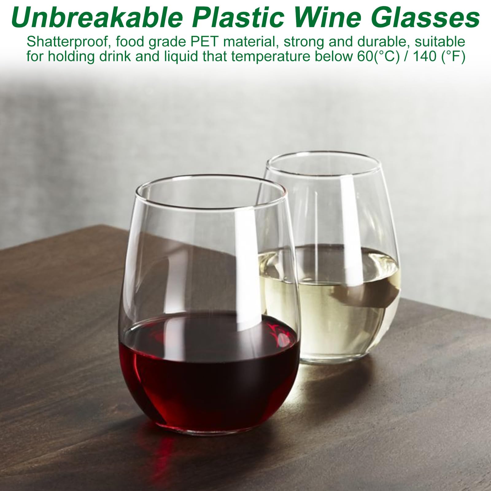 Lot de 20 verres à vin réutilisables en plastique transparent incassable pour camping, pique-nique, voyage, mariage, fête, extérieur et intérieur