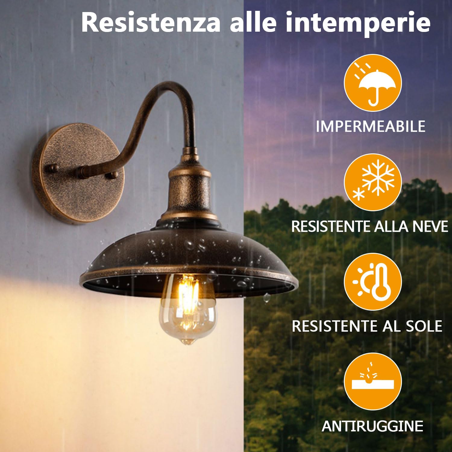 Applique da parete per esterni retrò rurale a collo di cigno Applique da parete impermeabile per portico da 9,3 pollici Luce da fienile per esterni Luce da garage antiruggine