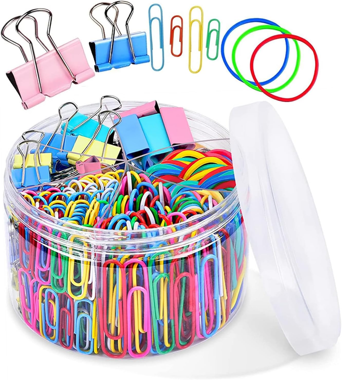 Binder Clips Paper Clips Colored Office Clips Set Foldback Clips Assorted Sizes 15mm 19mm 25mm 250 Pcs Office Supplies Set with Paper Clamps Paperclips Rubber Bands Metal Binder Clips for Home Office