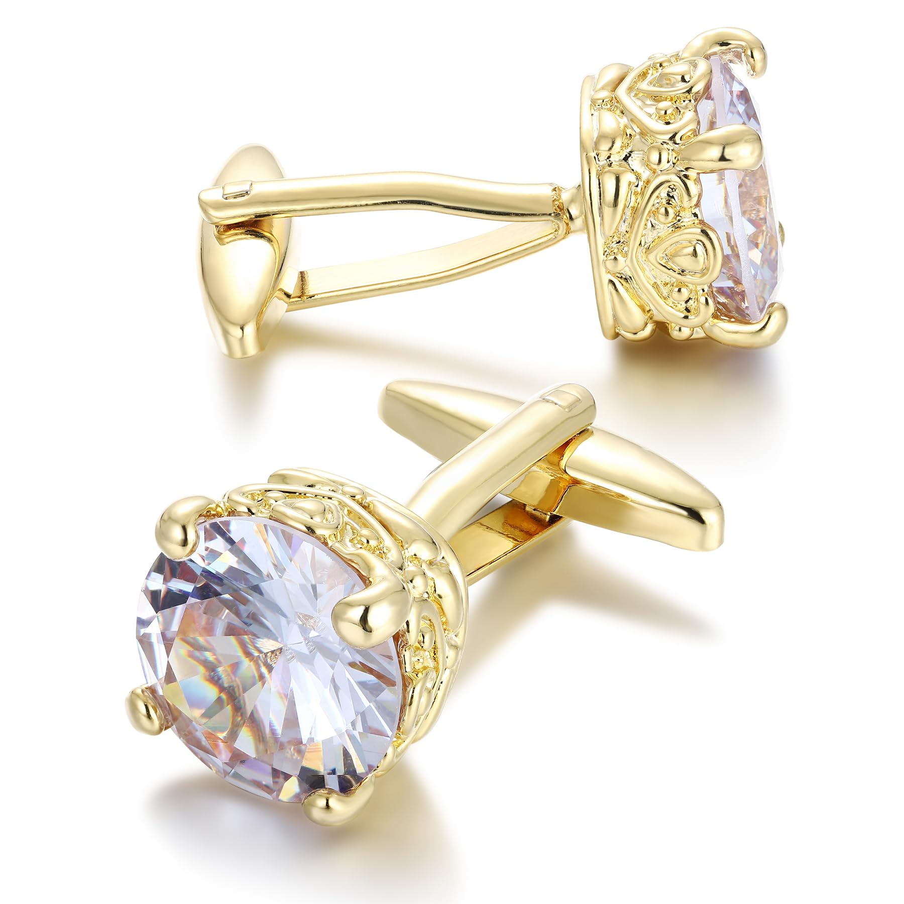 Big Size Crystal Cufflinks for Men CZ Cuff Links Sparkle Diamond Ornate Cufflinks for Wedding Groom Best Man