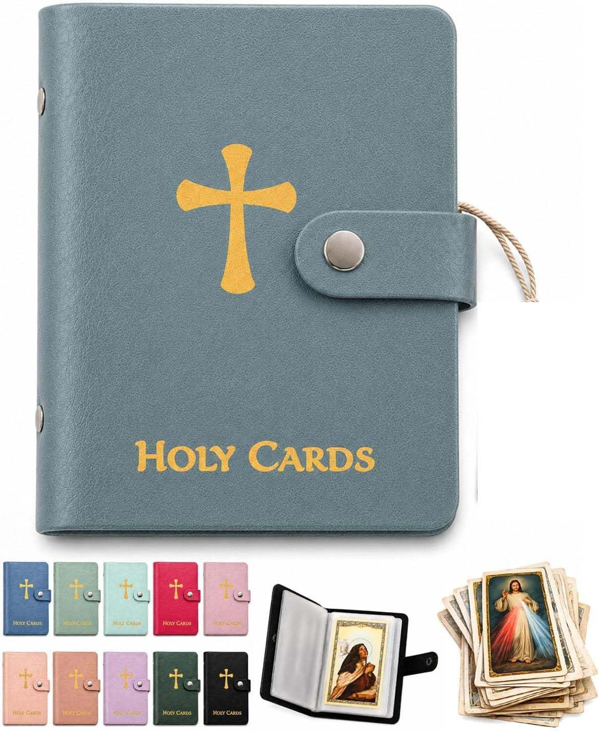 Catholic Faux Leather Holy Card Holder – Pocket Prayer Card Organizer with Snap Closure,Carrying Each Case Bag Religious Closet Essentials Lord God Almighty Hold to 40 Cards for Funeral (A)