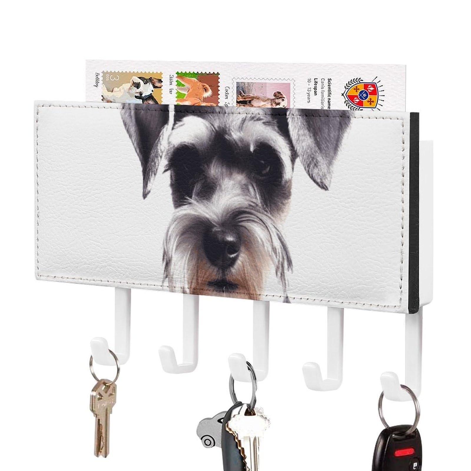 JTREHY Well-Behaved Schnauzer Holder Wall-Mounted Key and Mail Holder,Key Rack with 5Keys Hooks, Easy to Install Mail Organizer for Entryway, Front Door, Hallway, Office