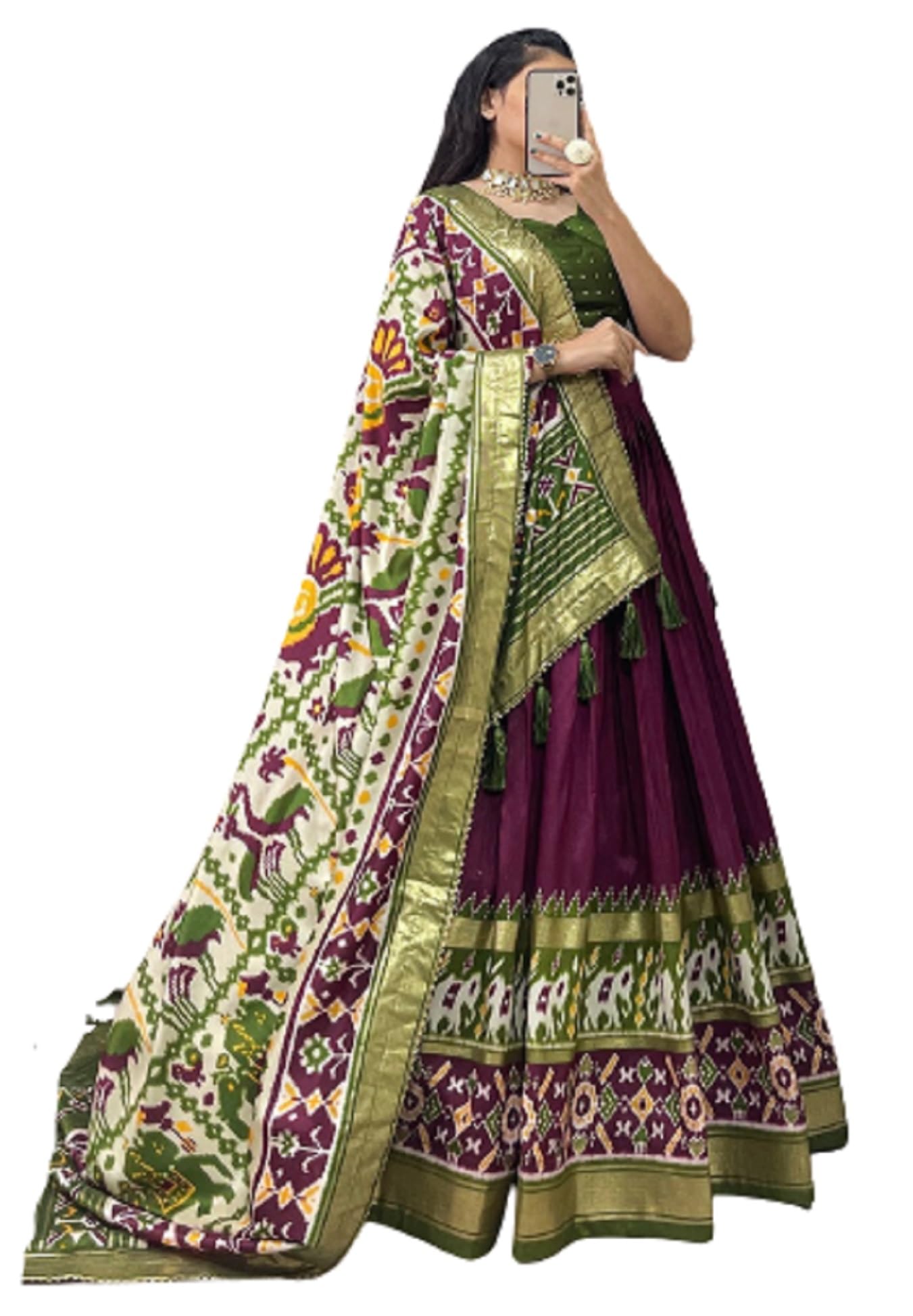royalstyle Women's Heavy Tussar Silk Fabric With Patola Print With Foil Work Stitched Lehenga Choli For Womens And Girls-picture-17