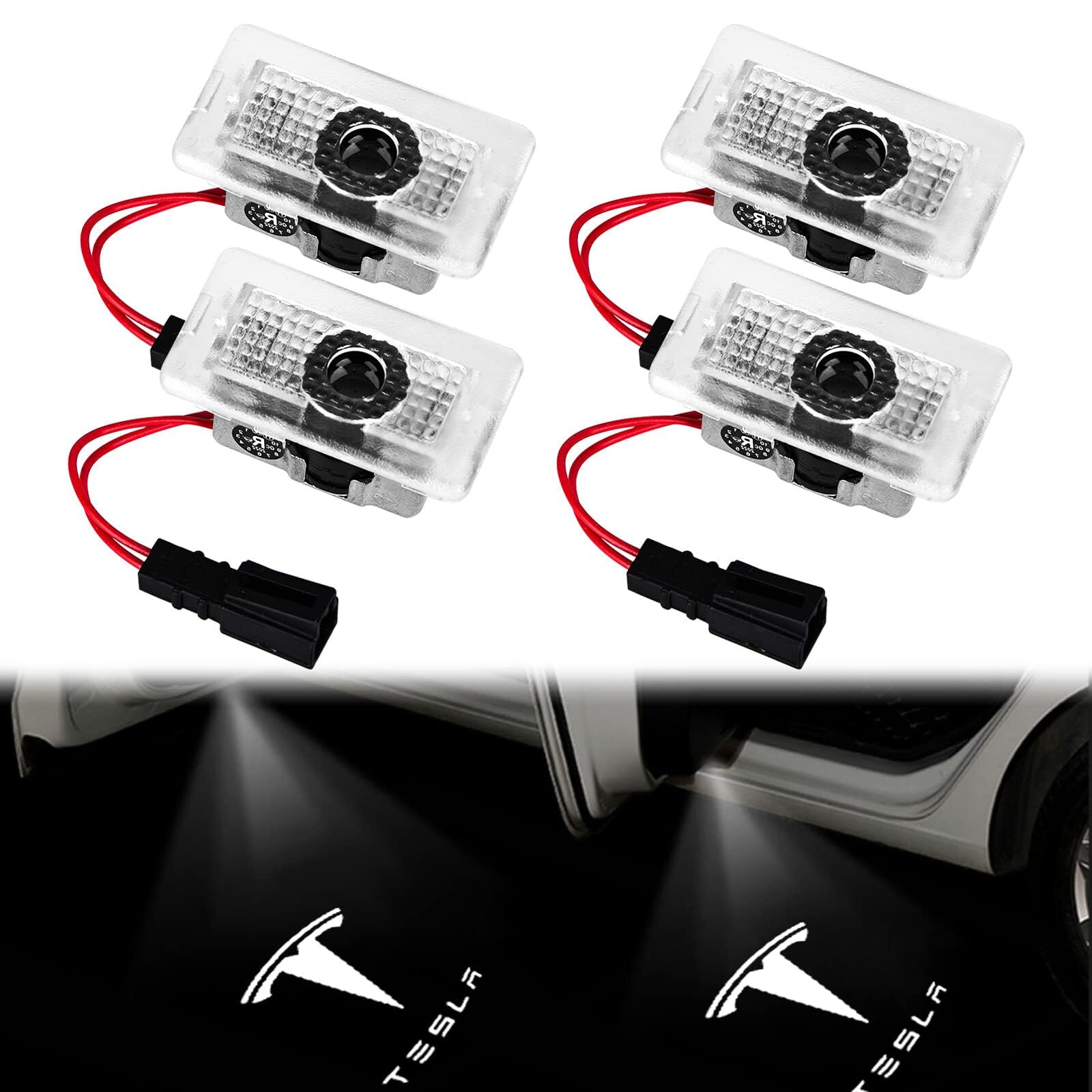 Proyector LED para puerta de coche, 4 unidades, luz de bienvenida para Tesla Model 3/Y/S/X, logotipo de Tesla, iluminación de entrada, iluminación LED para puerta de coche, proyector LED