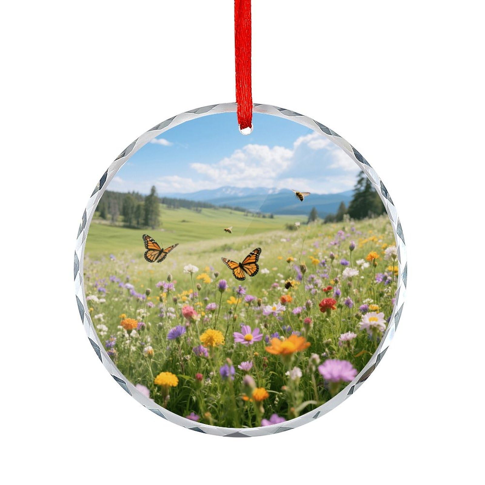 Fodpand Women's Style Wildflower Valley In Full Bloom Round Glass Ornament Keepsake Gift Exchange Ideas Car Decor,Christmas Ornaments For Tree Window Garden Ornaments