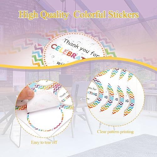 Miniatura 3 de jijAcraft 120 calcomanías de agradecimiento por celebrar conmigo, calcomanías redondas de cumpleaños coloridas de 2 pulgadas en 6 diseños,
