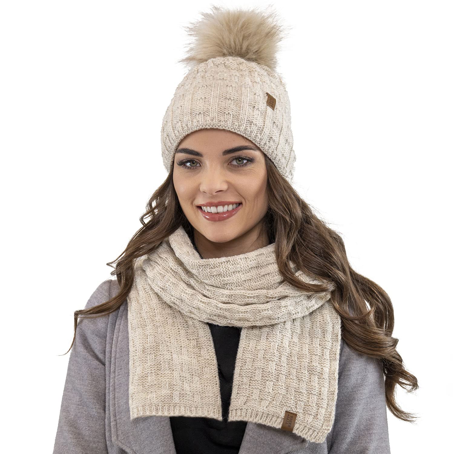 Vivisence Gorro Invernal para Mujeres De Punto Elegante con Corte Clásico Hecho De Hilo Cálido con Pompón Y Forro Interior Ideal para Los Días Fríos De Invierno