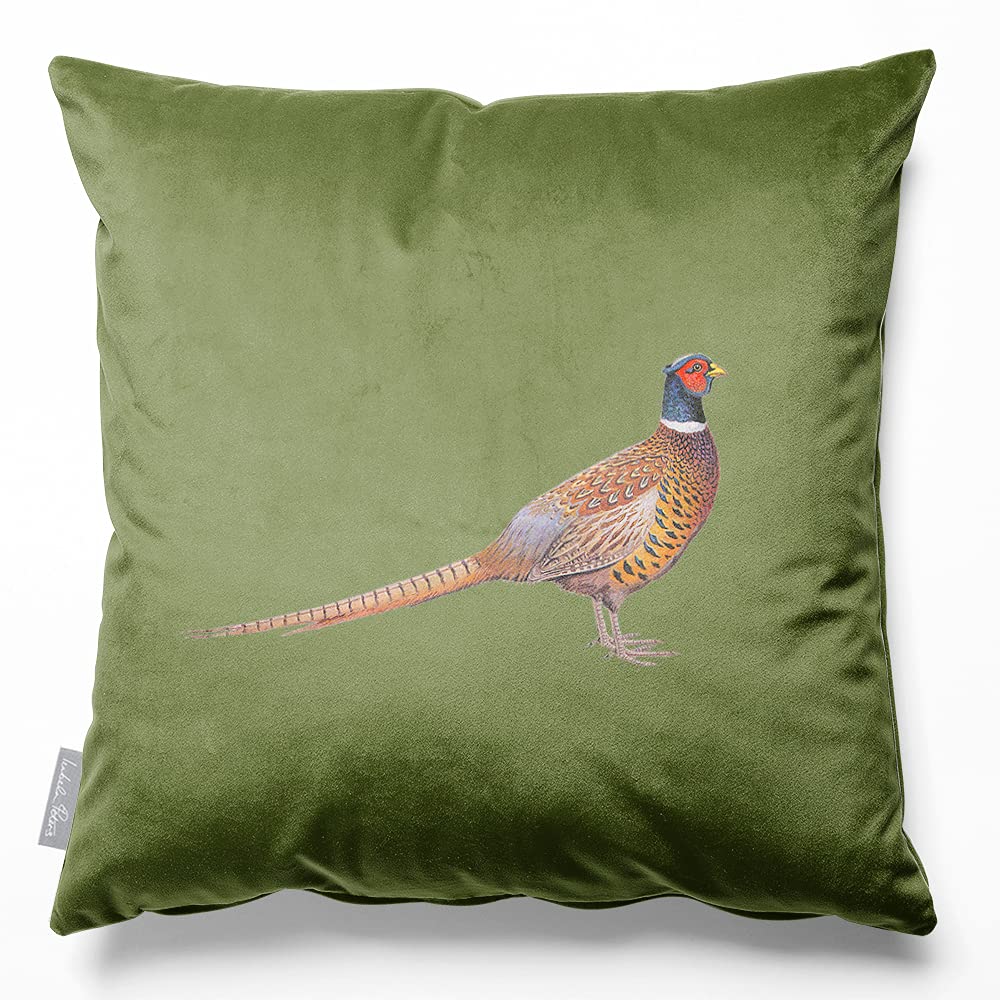 Izabela Peters Pheasant - Sage Eco-Friendly Velvet Cushions - Filled, 60 Cm, Chair & Sofa Seat Cushions