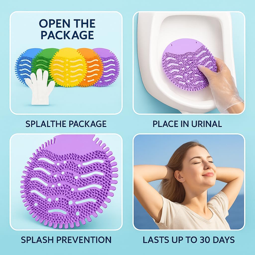 Urinal Screen Deodorizer (40 Packs) with 40 Gloves | Orange, Lemon, Ocean Breeze,Apple,Lavender | Anti-Splash Urinal Screen | Urinal Cakes for Toilets in Bathroom Restaurant Office Stadium School
