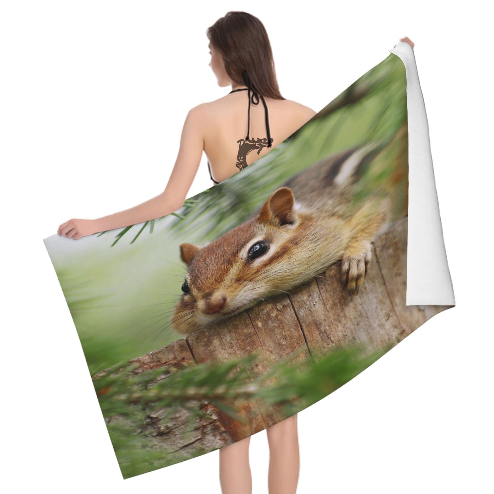 Leichong 3D Squirrel Beach Towel Microfiber Soft Quick Dry for Adults, Woods Animals Bath Towel Lightweight Soft Absorbent for Travel Swimming Pool Sports, 75 x 150 cm