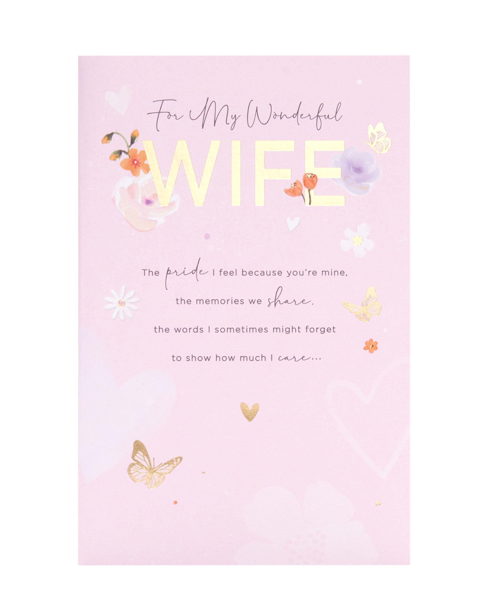 UK Greetings Birthday Card for Wife - Pink & Gold Design - Thinking of You Range