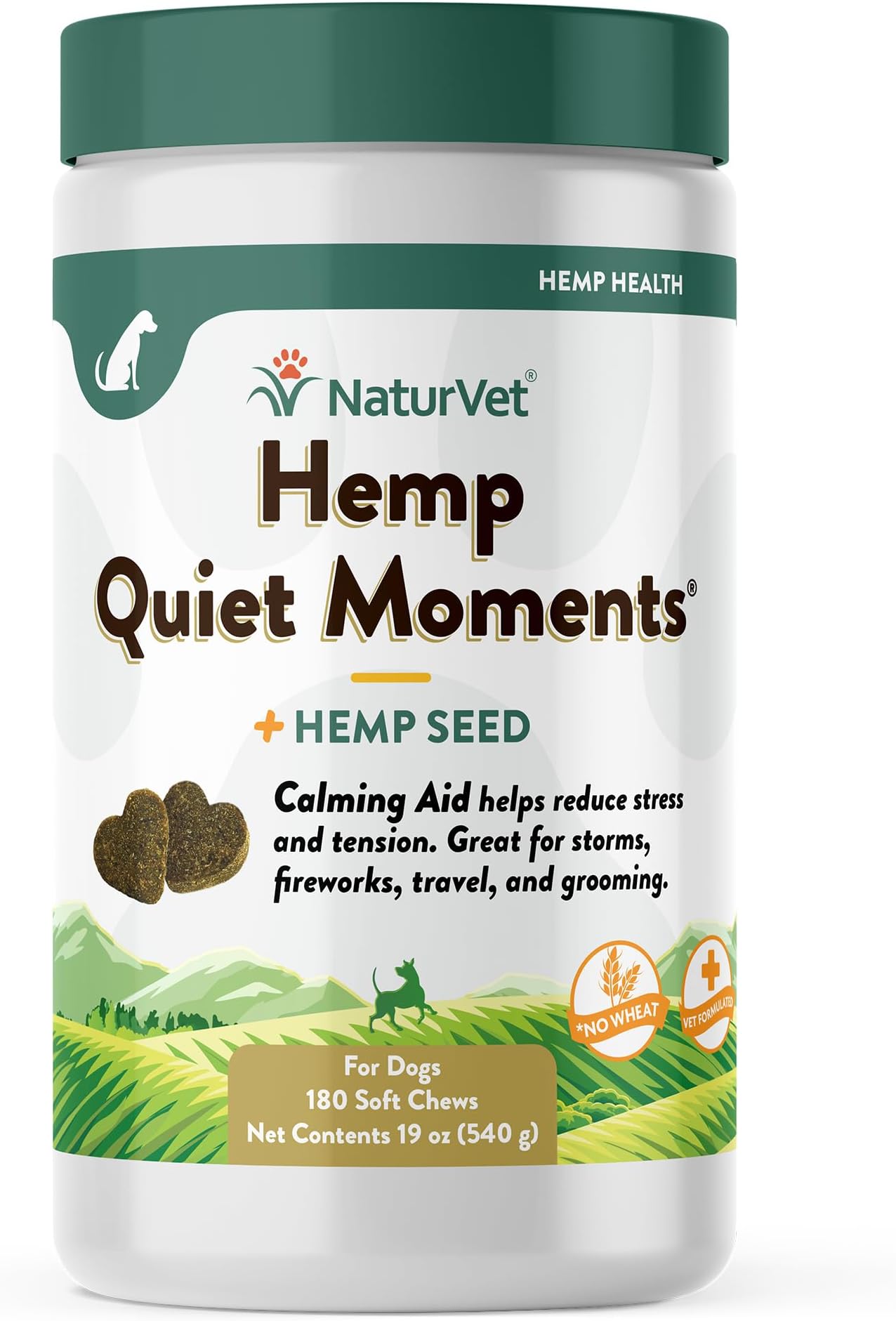 NaturVet Quiet Moments Plus Hemp Calming Aid Soft Chews for Dogs, Count of 180, 180 CT