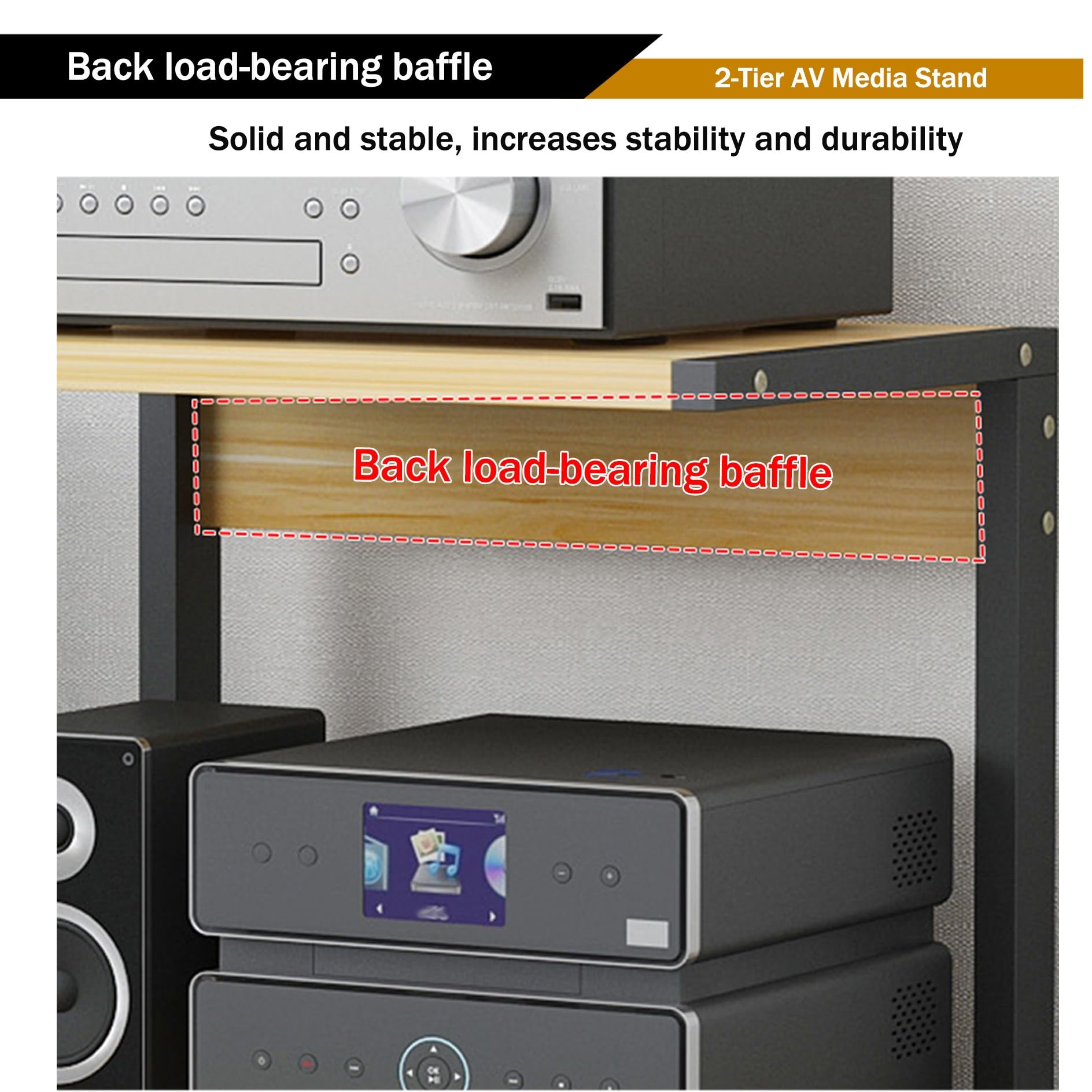 Meuble Hi-FI avec Platine Vinyle, Meuble Audio à 2 Niveaux et roulettes, Console multimédia pour Salon, Rangement élégant pour matériel Audio et vidéo.