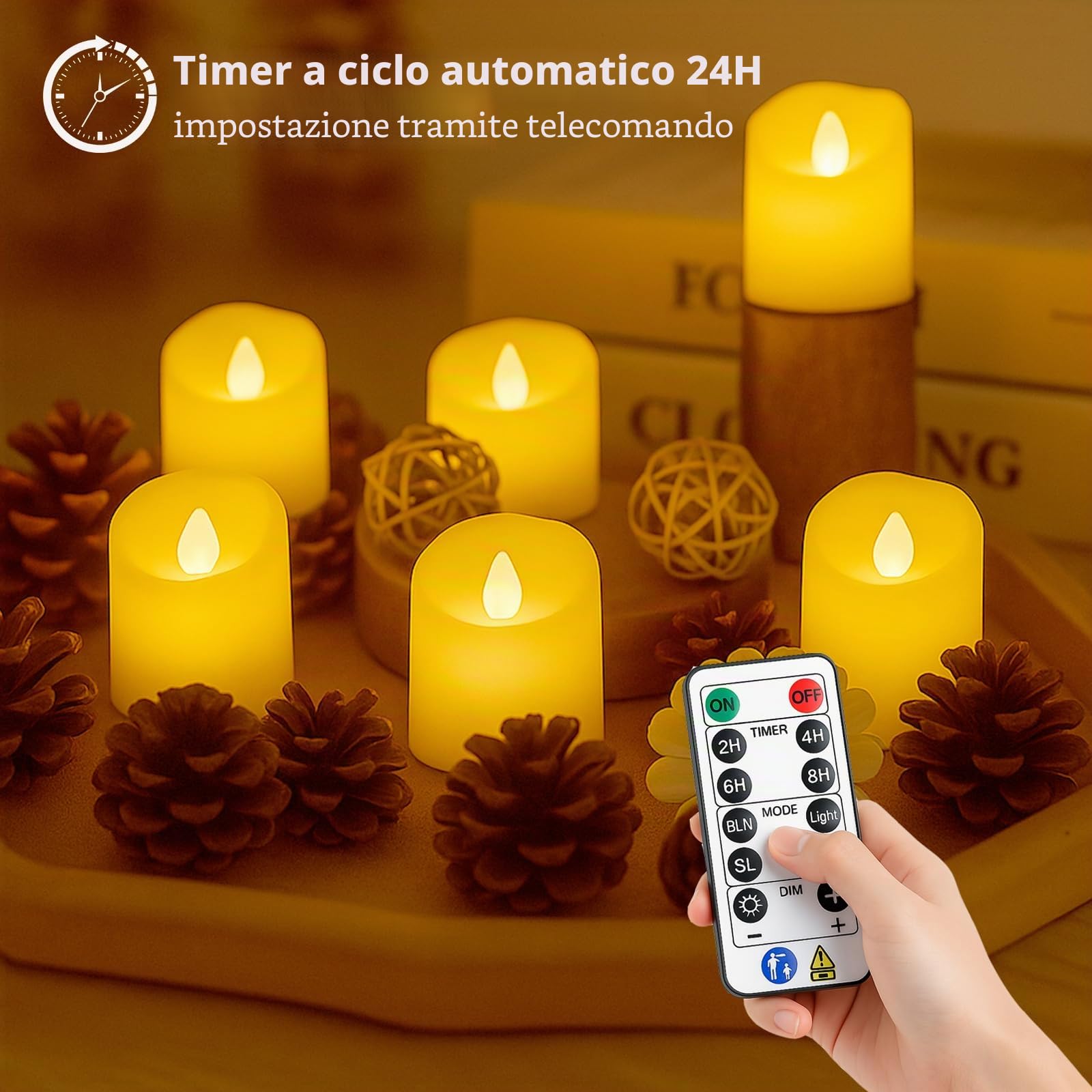 6 Pezzi Candele a LED Ricaricabili, con Telecomando e Timer, Candele a LED Senza per Casa, Tavolo, Decorazione di Halloween- Ø 4cm x H 4,6cm
