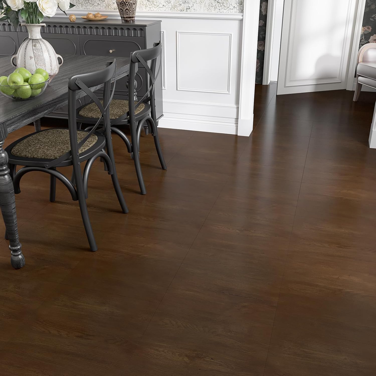 VaryStyle 6-Sheet Vinyl Flooring Brown Walnut Wood Floor Tiles Peel and Stick Waterproof Bathroom Flooring Tiles Self Adhesive Stick on Floor 12"x12" Sticky Tiles for Floor Basement Kitchen Flooring