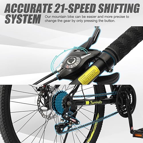 Miniatura 4 de Ktaxon Bicicleta de montaña de 2627.529 pulgadas, para hombres y mujeres, bicicleta de montaña de 21 velocidades, freno de disco doble, horquilla de