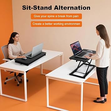 Standing Desk Converter Height Adjustable Keyboard Riser Black 23.6 Inch | Stand Up Desk Riser, Easy Lift Height Converter, Computer Workstations, Home Office Study Room, Portable Small Table