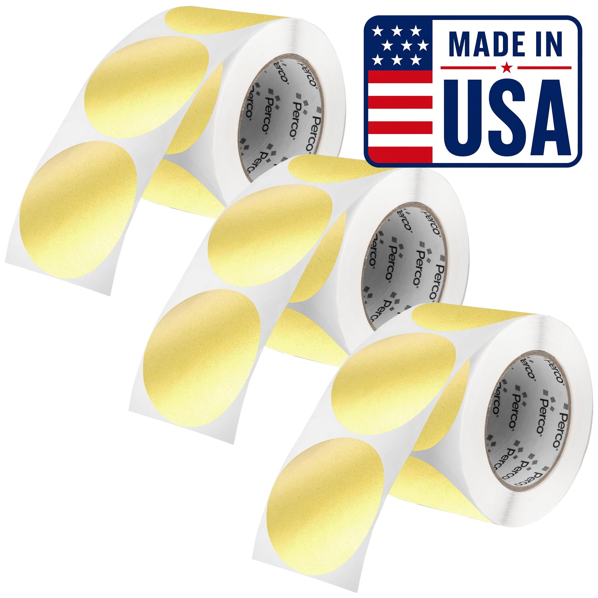 Perco Metallic Gold Perforated Round Circle Dot Sticker 3-Inch Labels — 3 Rolls, 1,500 Stickers - VIP, Reward &amp; Premium Packaging Labels, Luxury Branding - Made in USA