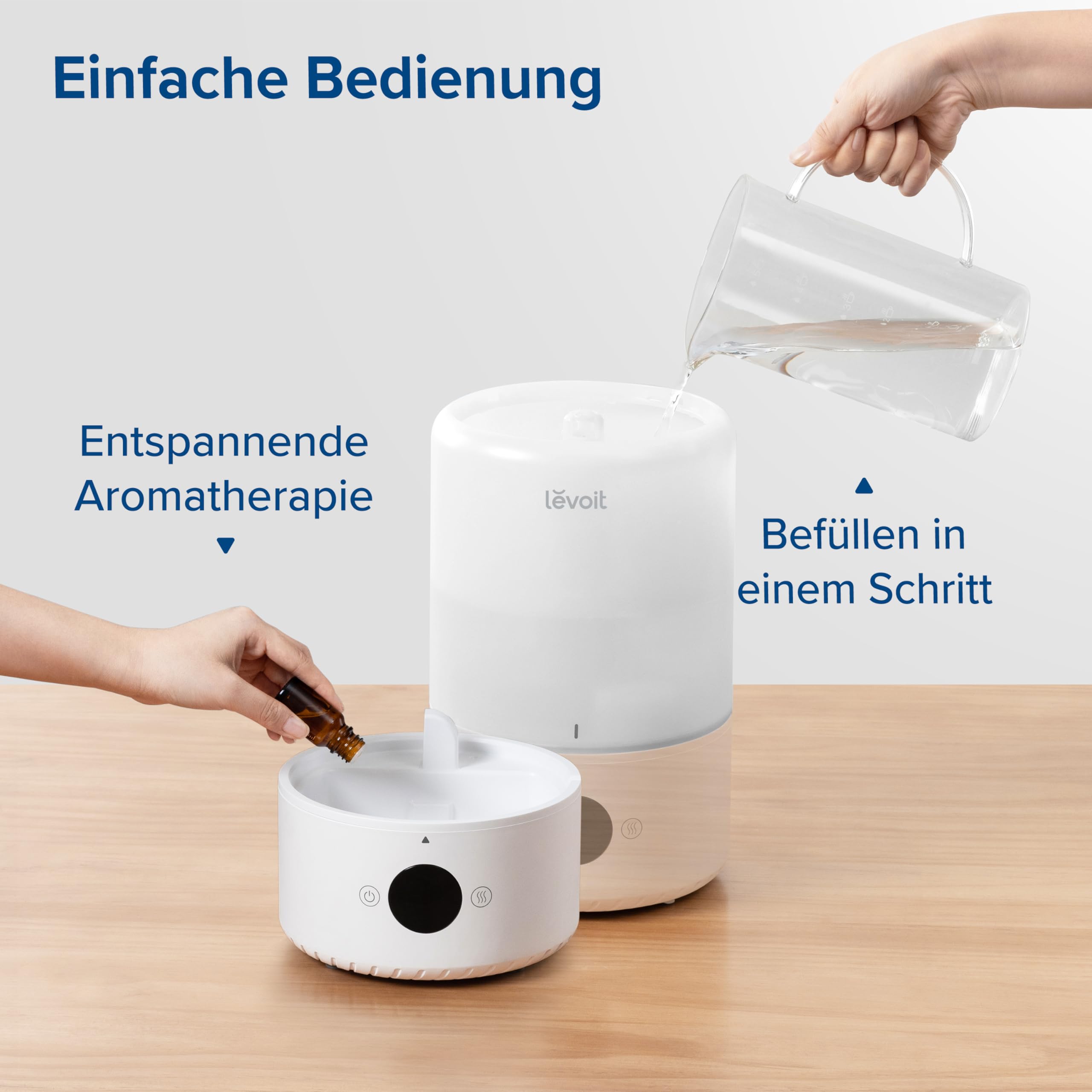 Levoit Smart Luftbefeuchter Schlafzimmer, 20dB, Top-Fill für Baby, 3L | Luftfeuchtigkeit Sensor, Raumbefeuchter für Kinderzimmer Pflanzen, 360°Drehdüse, bis 25 Std., Cremeweiß