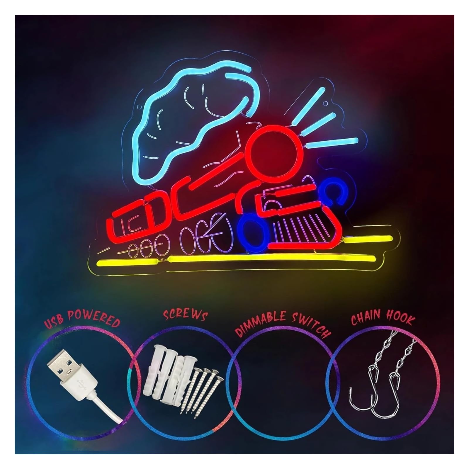 Wiszące neony artystyczne Pociągi Neon USB Możliwość Przyciemniania Oświetlenie LED Do Gier Bar Party Dekoracja Domu Sypialni 38x27cm