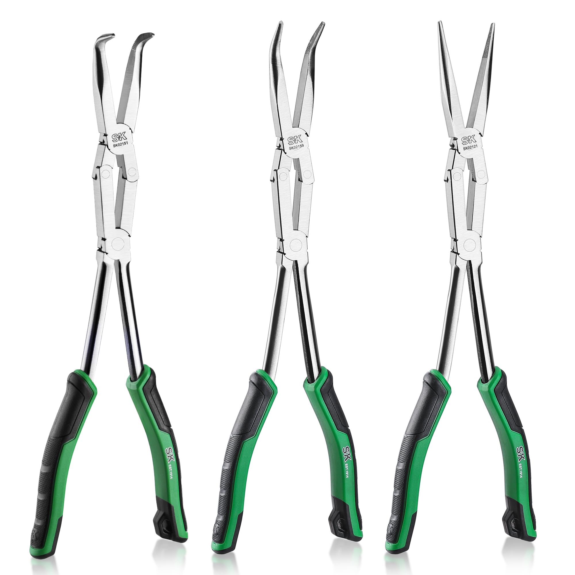 SK Pinze a becco lungo, 33 cm, pinze a becco lungo a doppio composto | Pinze dritte lunghe con becchi piegati a 45° e 90°, in acciaio CR-V di alta qualità, con impugnature comode