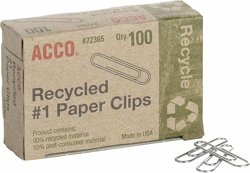 Vista 4 de Acco Clips de papel reciclados #1, 100 unidades (A7072365A)