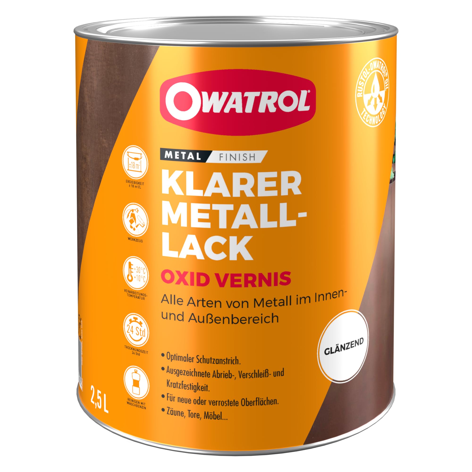 OWATROL® Oxid Vernis - Single Component Clear Coat - Colourless - for Indoor and Outdoor Use - Rust Protection Car - Paint for Iron and Non-Ferrous Metals - Weatherproof - High UV Resistance (2.5