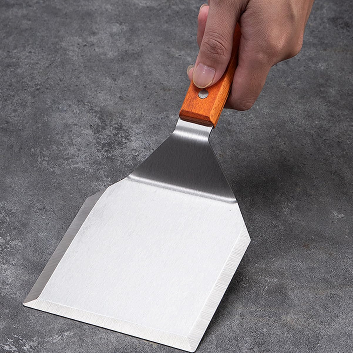 BRIGHTFUFU 2-piece Metal Griddle Spatula Set for Induction Cooktop Heat-resistant Frying Shovel for Stove Top Flat Griddle Large Pancake Turner Comfortable Grip for Kitchen Cooking