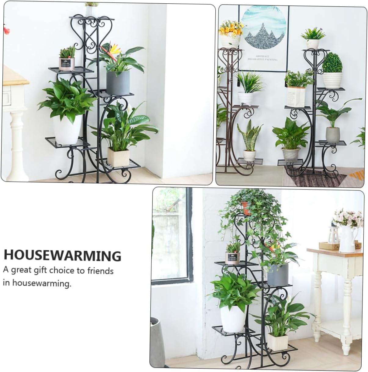 DECHOUS Decorative Iron Flower Shelf Sturdy Black Plant Stand for Use for Home Decoration and Flower Storage for Housewarming