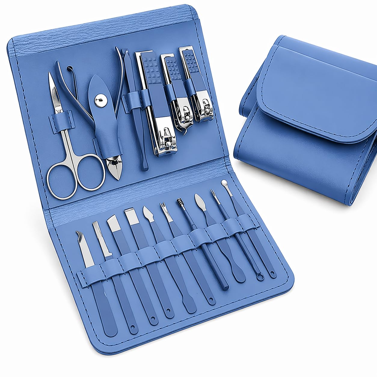 Kit de Manicure e Pedicure com 16 Peças em Aço Inox com Estojo | Conjunto completo para