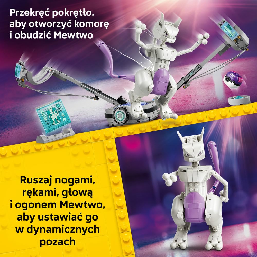 LEGO Pokémon SMART Play: Ucieczka z laboratorium Mewtwo 72163 | Interaktywna zabawka z figurką Pokémona z klocków, zestaw kompatybilny, prezent dla dzieci 10+, 1 SMART Tag, 605 elementów