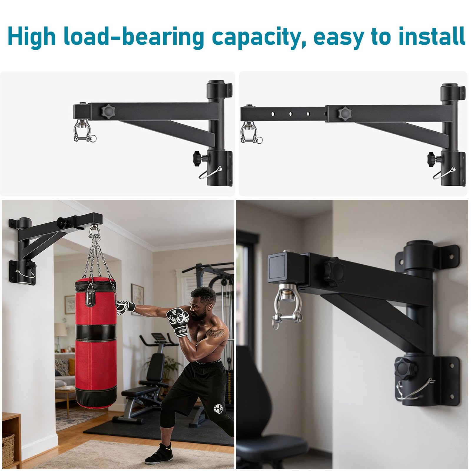 Soporte de pared para saco de boxeo, soporte giratorio de alta resistencia, soporte de pared ajustable para sacos de boxeo, kickboxing y speed bags, regulable de 43 a 63 cm, hasta 113-227 kg