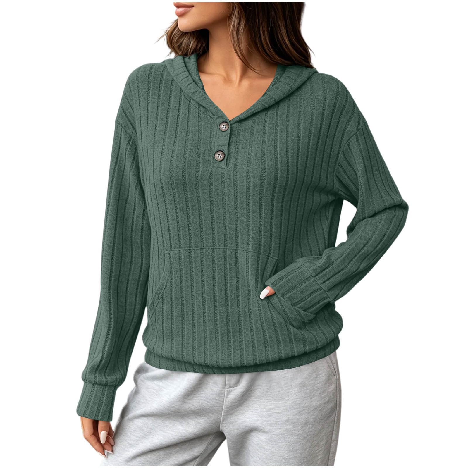 Damen Strickpullover Weiche Langarmshirt Oversize Einfarbig Kapuzenpullover