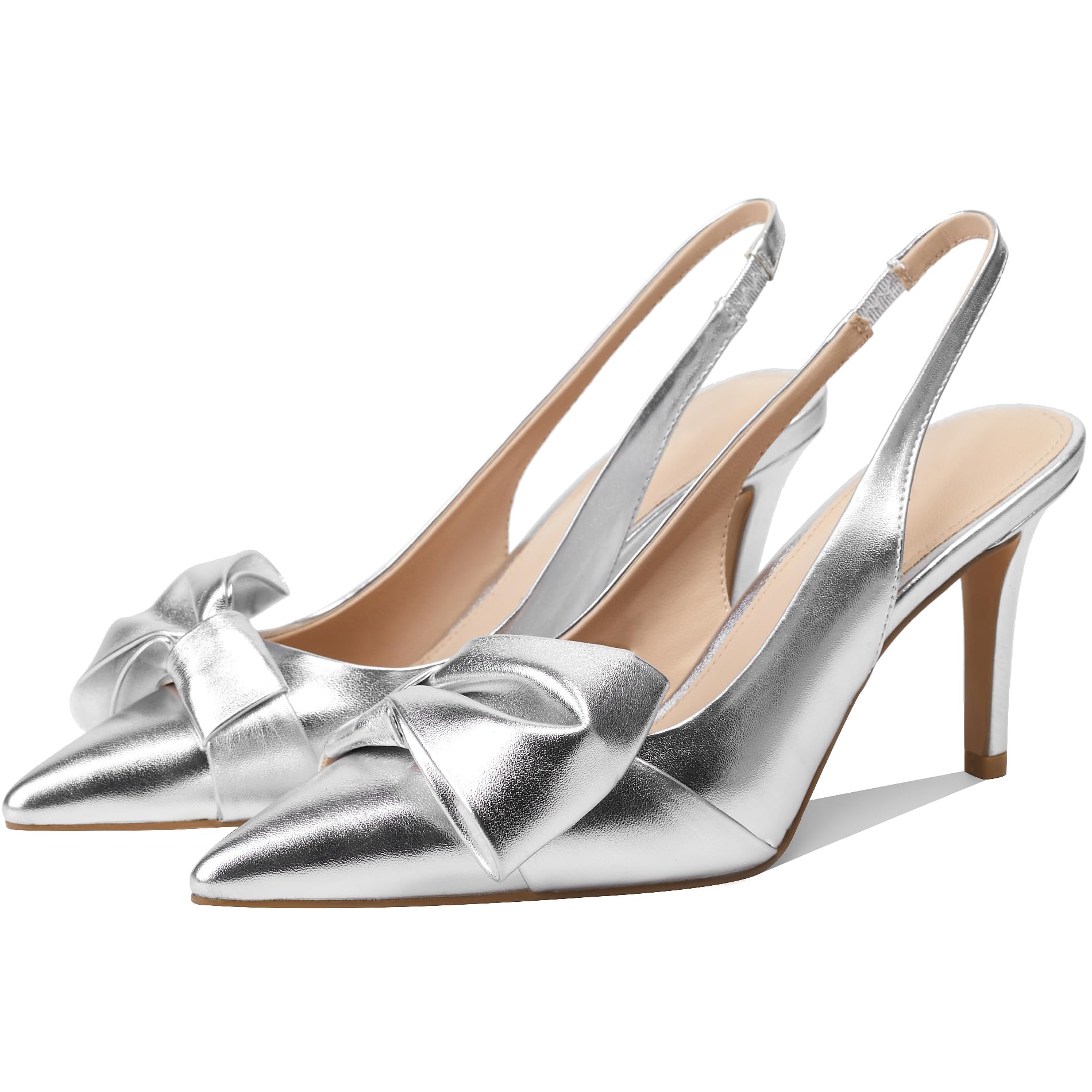 Women's Bow-Detail Slingback Pumps Pointed Toe Stiletto Heels