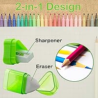 Vista 3 de 20 PCS Manual Pencil Sharpener with Eraser-2 in 1 Single Hole Triangular Shape Handheld Crayon Sharpener with Receptacle and Eraser for School