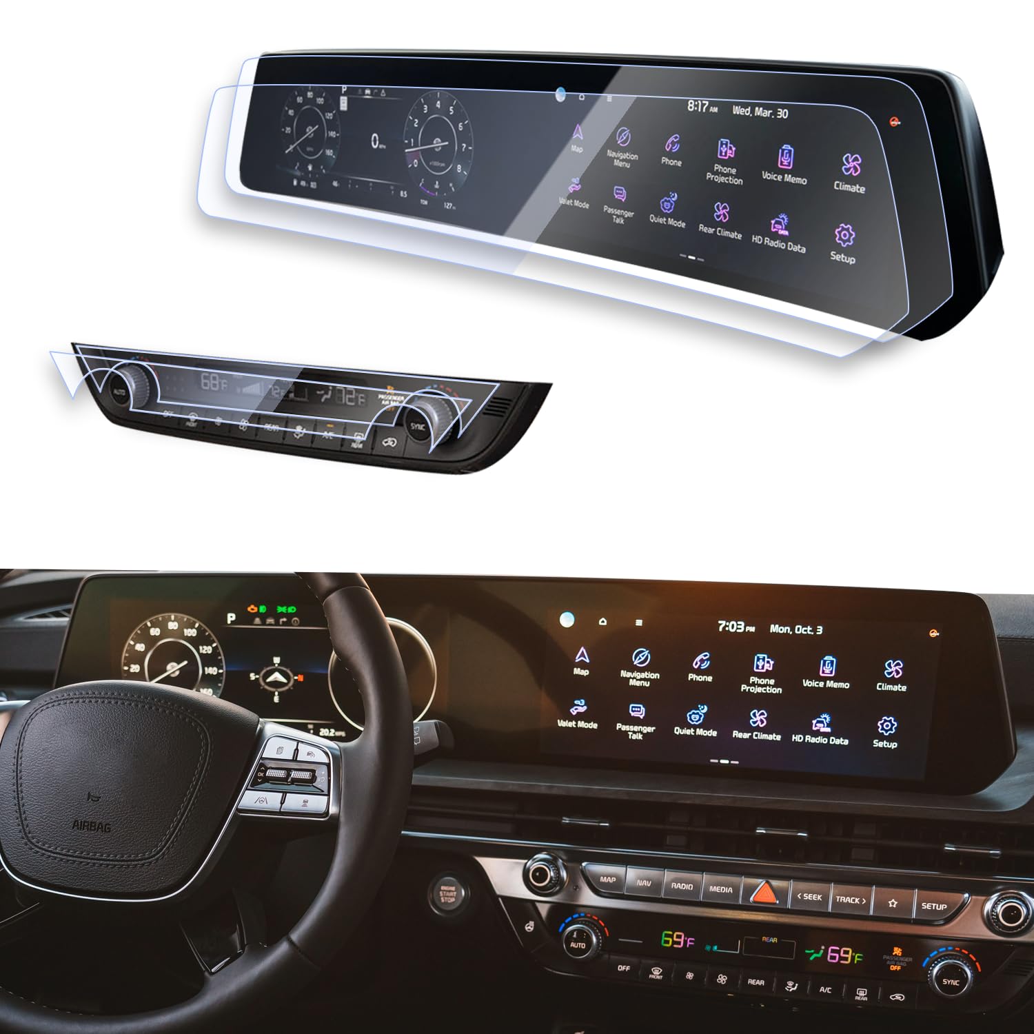 Photo 1 of **PARTIAL SET (2PCS)**** 4PCS Compatible with 2025 2024 Kia Telluride Screen Protector is a Continuous&AC Climate Screen 2025-2023 Kia Telluride LX S EX SX SX Prestige dual 12.3Inch Screen Protector Telluride Accessories 2025