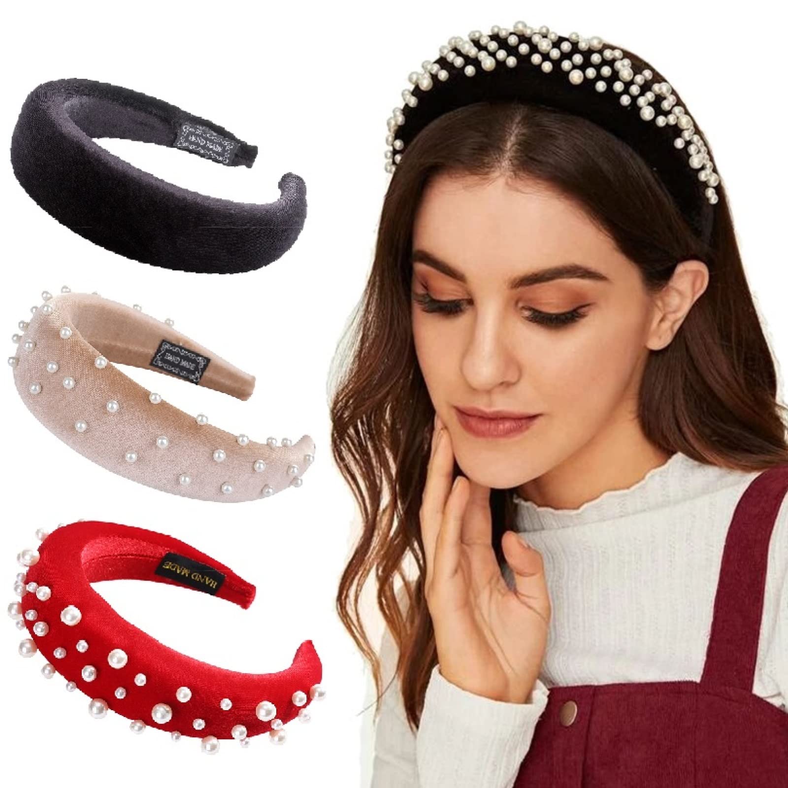Set of 4 Velvet Padded Headbands Rhinestone Accents Amazon.com : WILLBOND Velvet Padded Crystal Rhinestone  main image 4