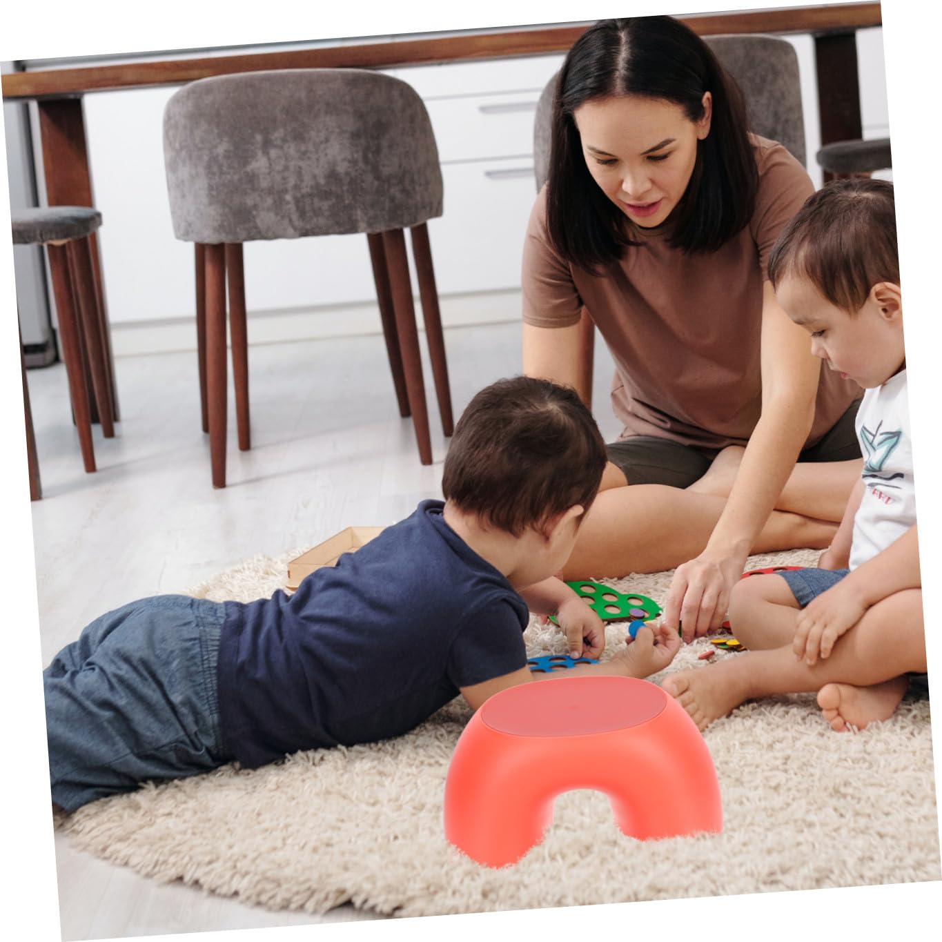 PRETYZOOM Taburete Arcoíris Anular para Niños, Pequeño, PP Rojo, 1