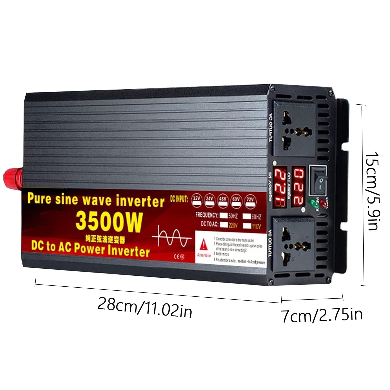 Falownik sinusoidalny DC 12 V, 24 V, 48 V, 60 V, 72 V na AC 110 V, konwerter solarny 3500 W, 4000 W, 5000 W, 60 Hz, do samochodów ciężarowych, kamperów, samochodów solarnych (3500 W, 60 V)