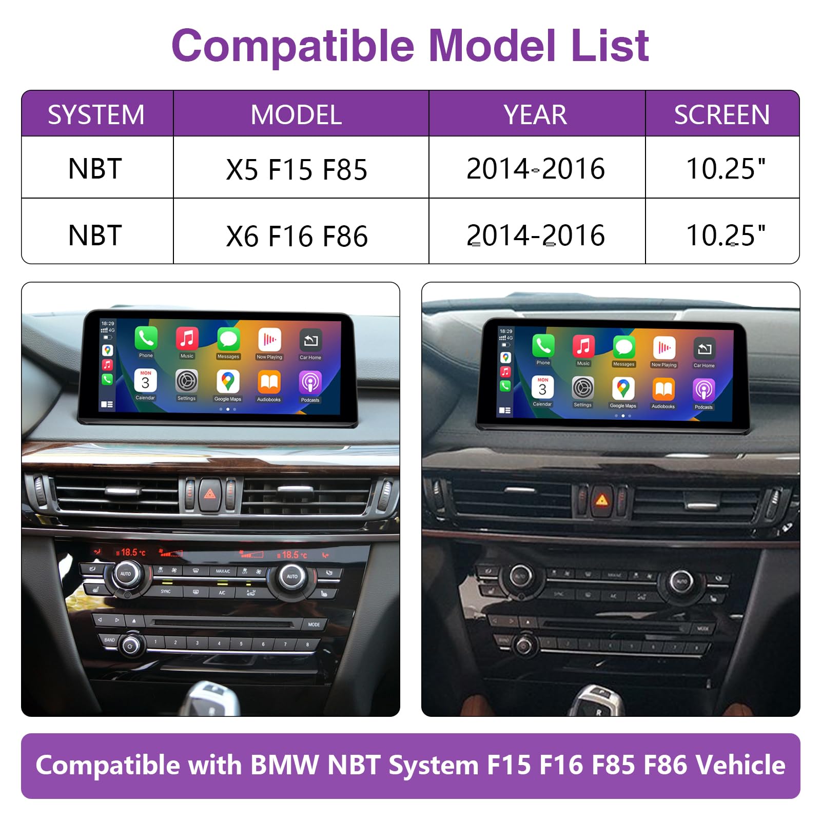 NINETOM 10.25 inch Touchscreen Wireless CarPlay Android Auto Multimedia Car Radio Receiver Compatible with BMW X5 X6 Series with NBT System, F15/F16/F85/F86 (2014-2016)