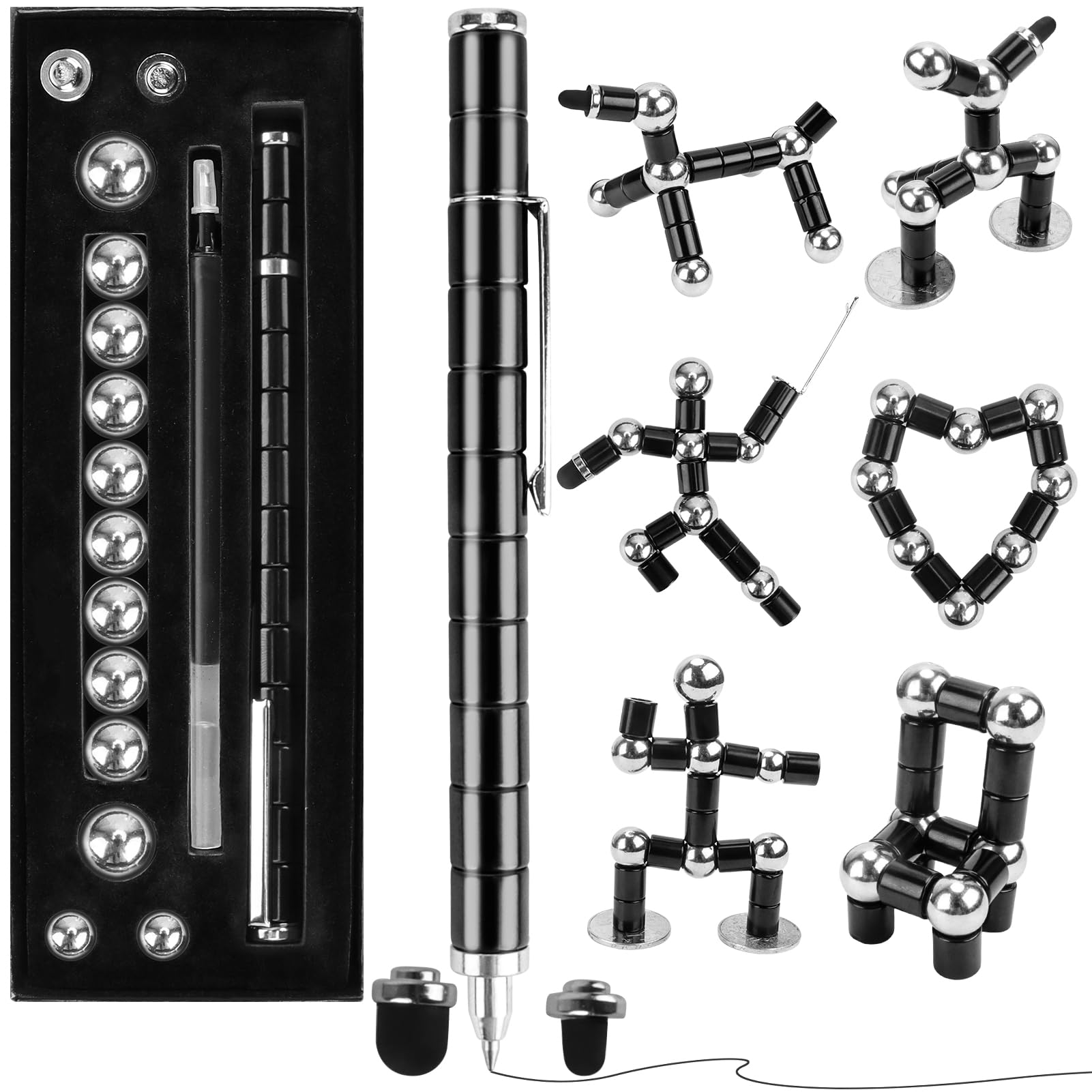 YISHIDANY Black Metal Magnetic Fidget Pen, Magnet Decompression Writing Pen Fidget Toy for Anxiety Relief, Desk Toy Pen for Kids Adults, Idea Gift for Christmas Teens Party Supplies